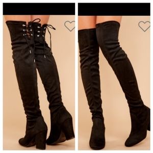 Suede black over the knee high boots